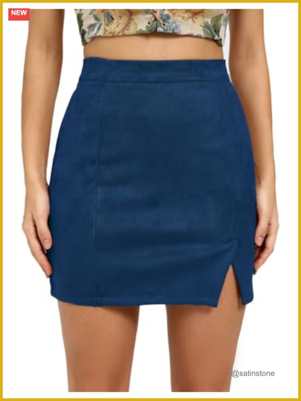 Faux Suede Side Split Mini Pencil Skirt Bodycon High Waist